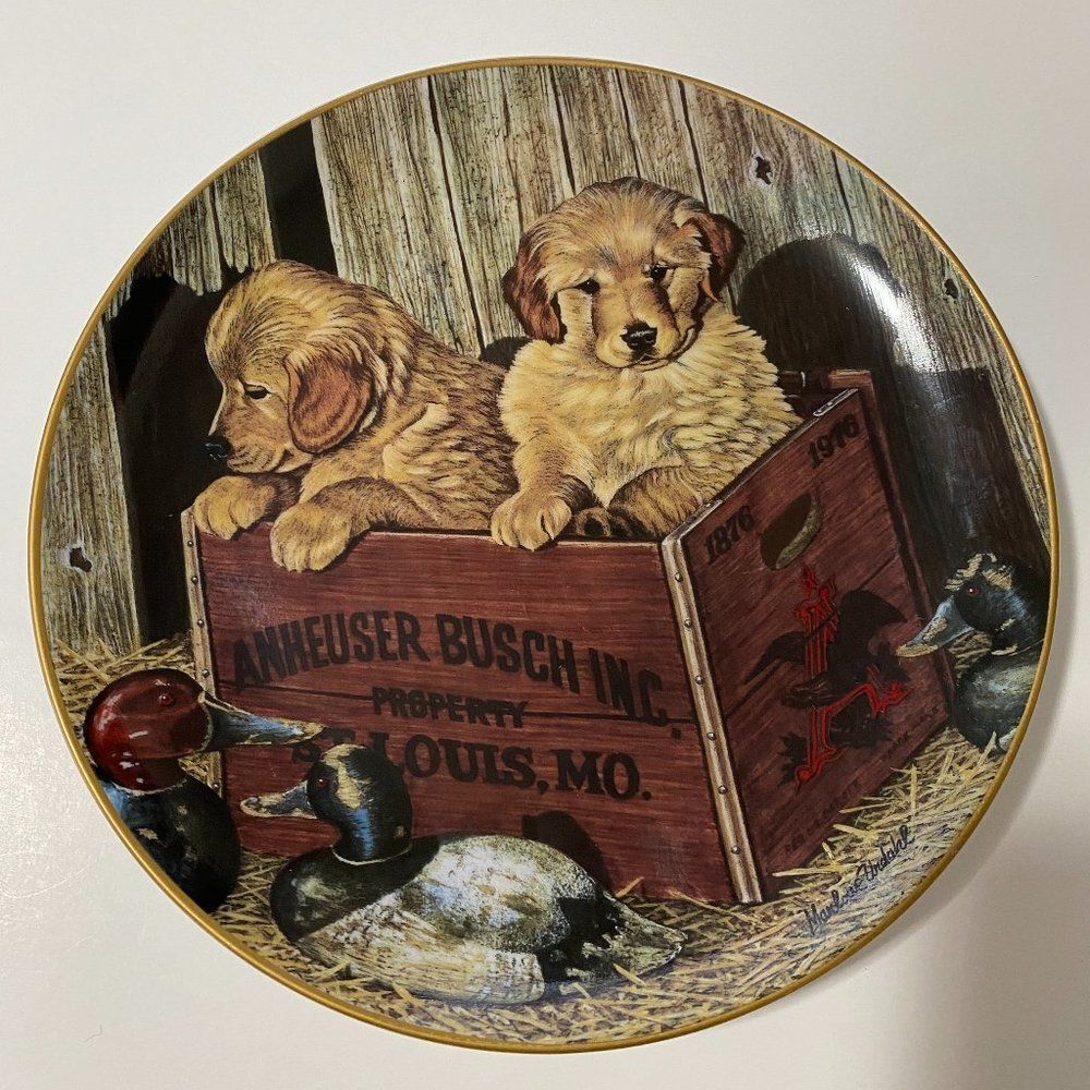Anheuser Busch Collectors Plate "Buddies” By Marlowe Urdahl Puppies 1990 Vtg